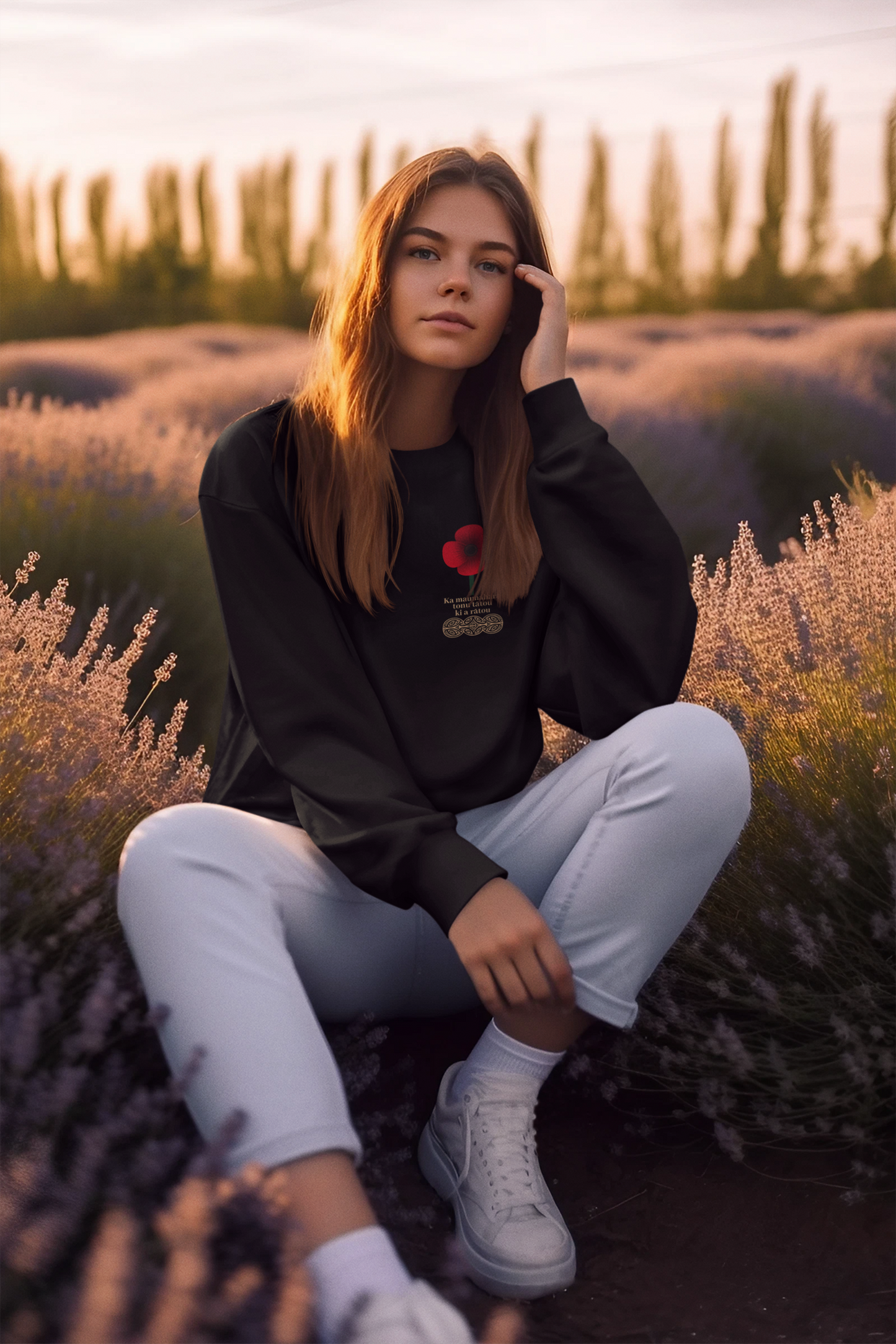 Anzac - Ka maumahara tonu tātou ki a rātou (Badge only)  - Adult Crewneck