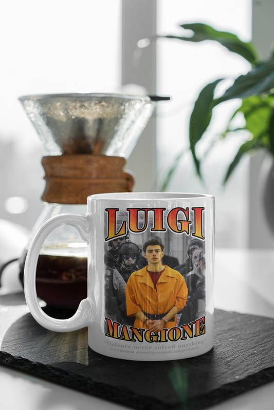 Coffee Mug -Luigi Mangione - Violence Never Solve Anything .......