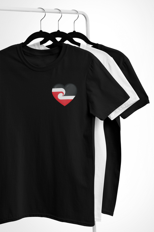 Tino Rangatiratanga Flag Heart Badge - Adult Tee