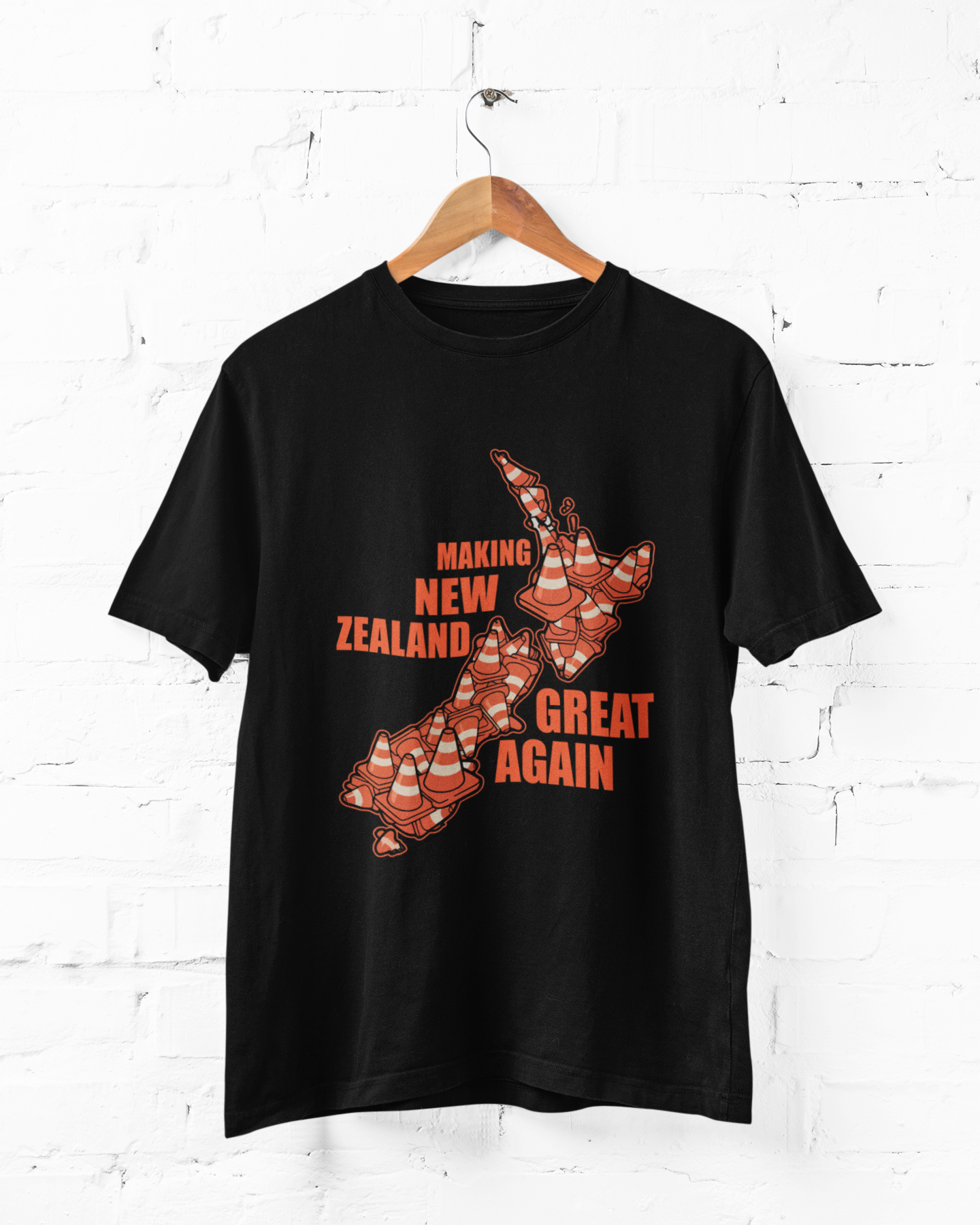 NZ ROAD CONE MAP - MAKING NEW ZEALAND GREAT AGAIN - ADULT TEE