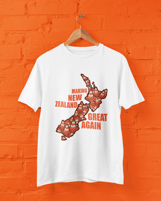 NZ ROAD CONE MAP - MAKING NEW ZEALAND GREAT AGAIN - ADULT TEE
