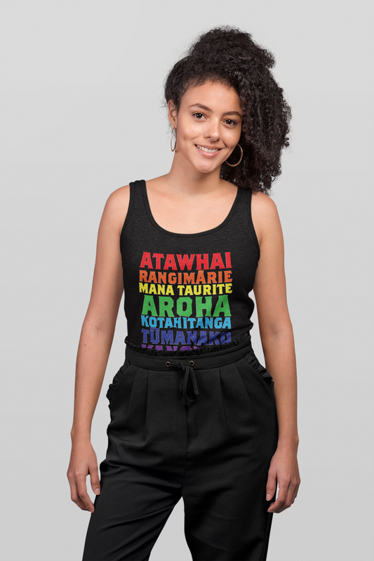 Te Reo Kindness & Peace Rainbow Adult Tank