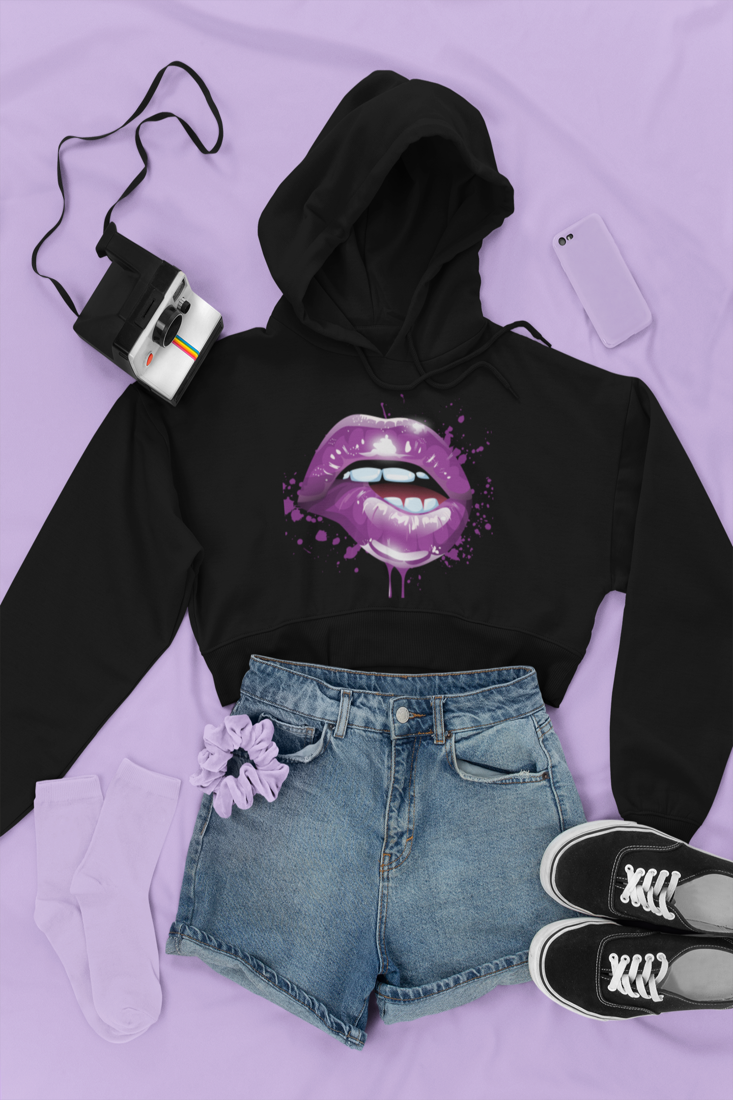 Purple Lip Bite Crop Sweat/Hoodie