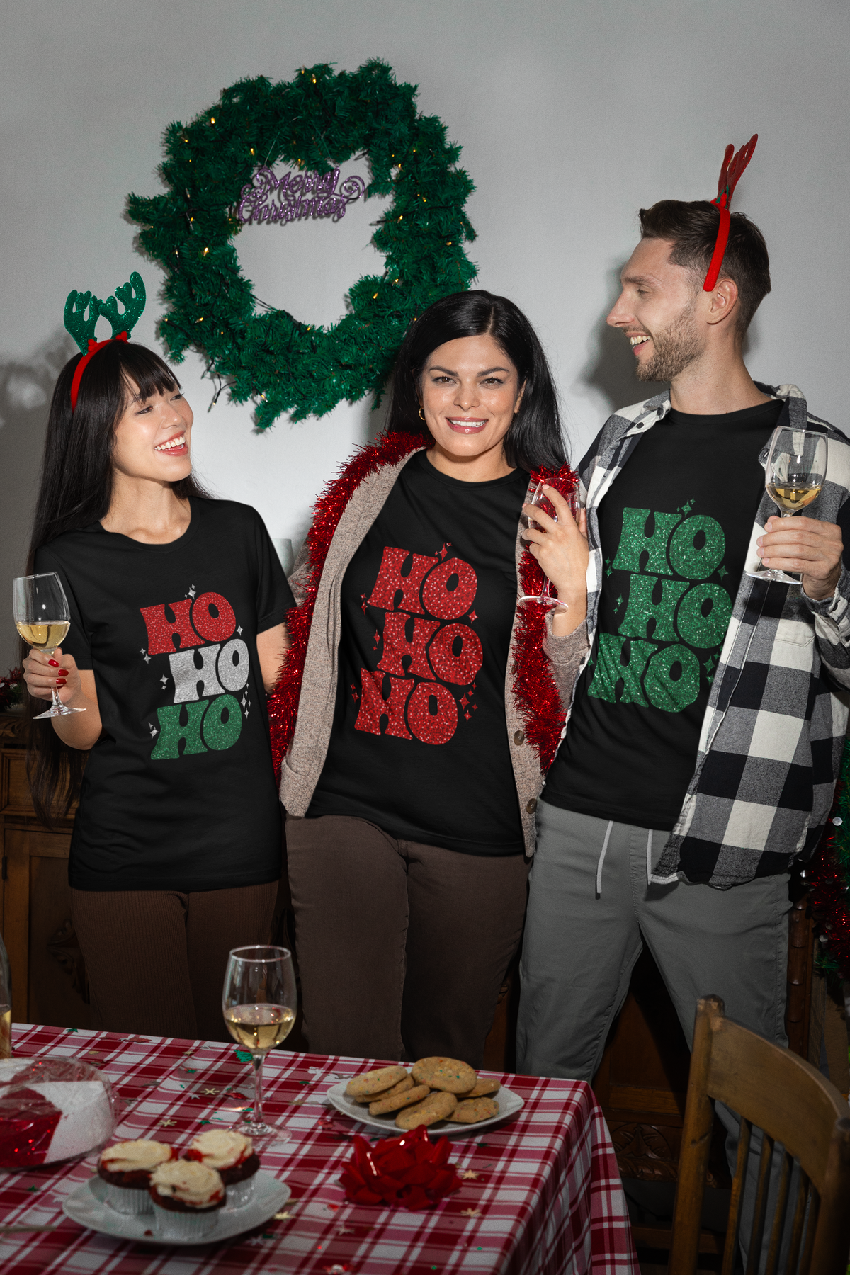 HO HO HO GREEN TEXT - ADULT TEE