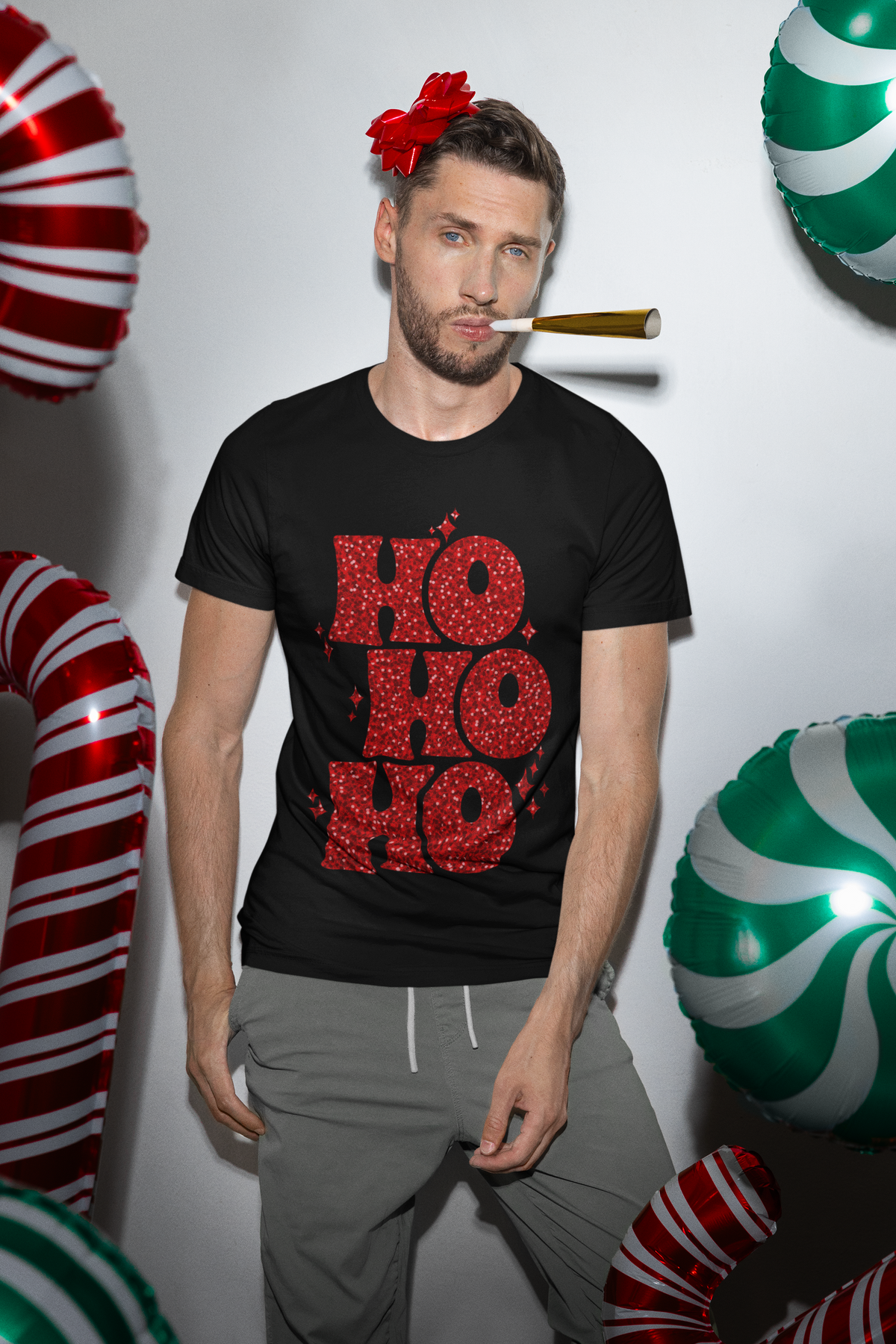HO HO HO RED TEXT - ADULT TEE