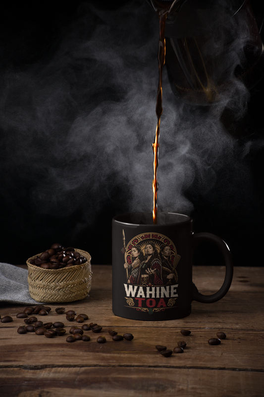 WAHINE TOA -  BLACK COFFEE MUG - SET OF 4